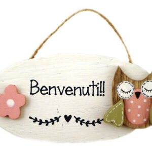 Targa Legno Gufo 'Benvenuti'