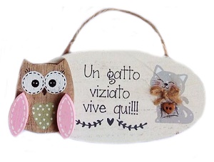 Targa Legno Gufo 'Gatto'