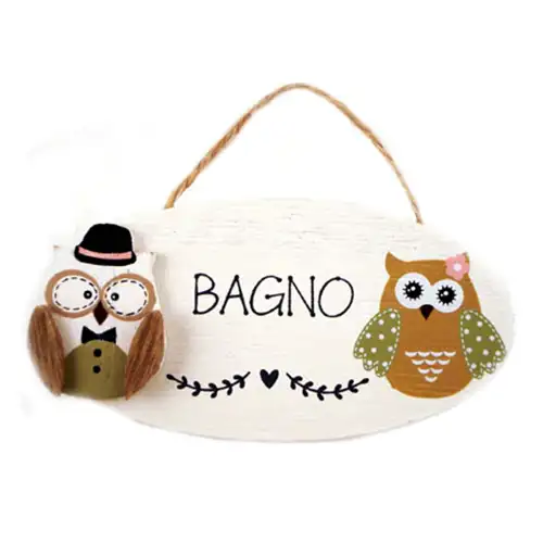 Targa Legno Gufo Bagno