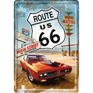 Cartolina 'Route 66 Red Car' In Metallo