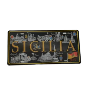 Targa metallo Sicilia scritta oro sfondo nero
